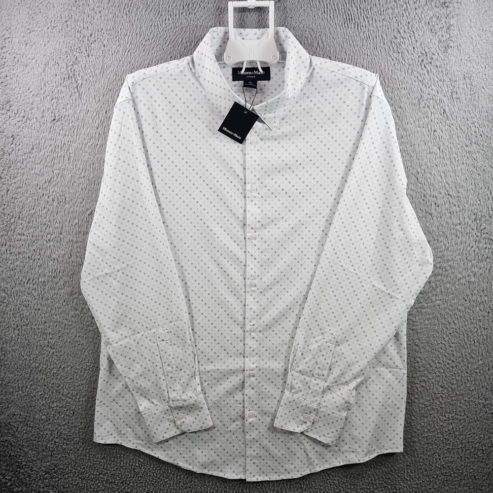 $138 NEW Mizzen + Main‎ Leeward Dress Shirt Men XXL Stretch Geometric Blue White